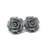 Large 20mm Grey Rose stud earrings on metal free plastic posts