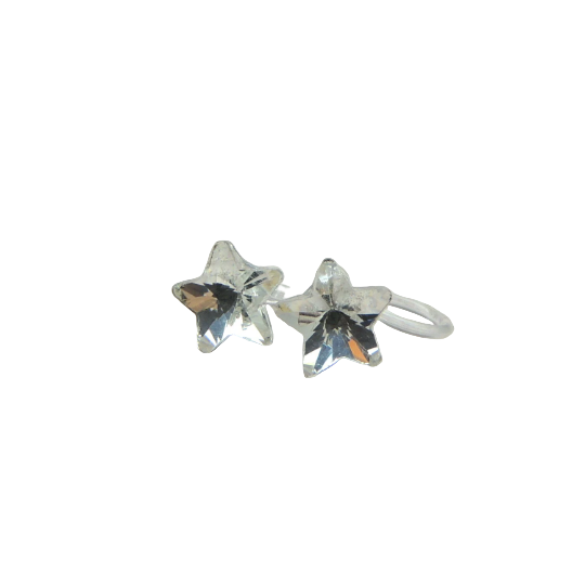A pair of star-shaped rhinestone earrings in silver color, featuring clear crystals.
