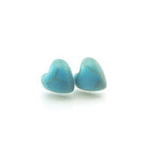 Plastic Post or Invisible Clip On Metal Free Heart Shaped Simulated Turquoise Stone Earrings