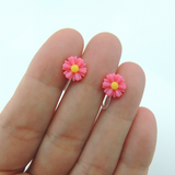 Plastic Post or Invisible Clip On Metal Free Earrings Daisy Floral 9mm