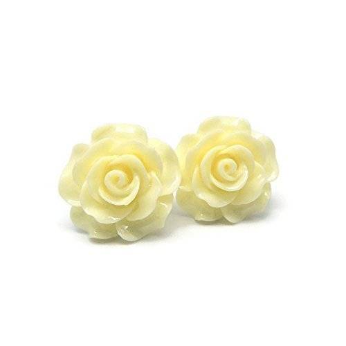 Large 20mm Ivory Rose stud earrings on metal free plastic posts