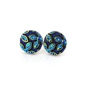 plastic post earrings, floral, blue 