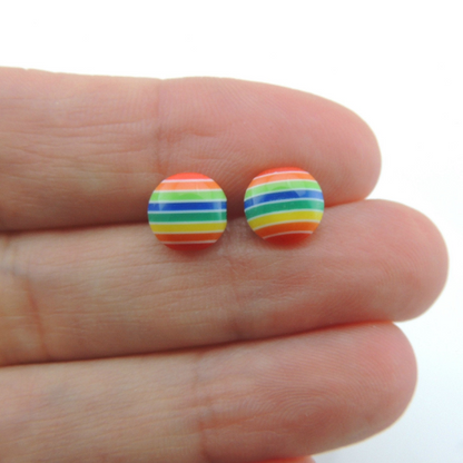 Rainbow Stripe Stud Earrings, Two Sizes