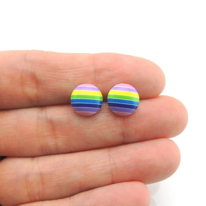 Rainbow Stripe Stud Earrings, Two Sizes
