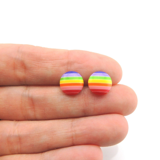 Rainbow Stripe Stud Earrings, Two Sizes