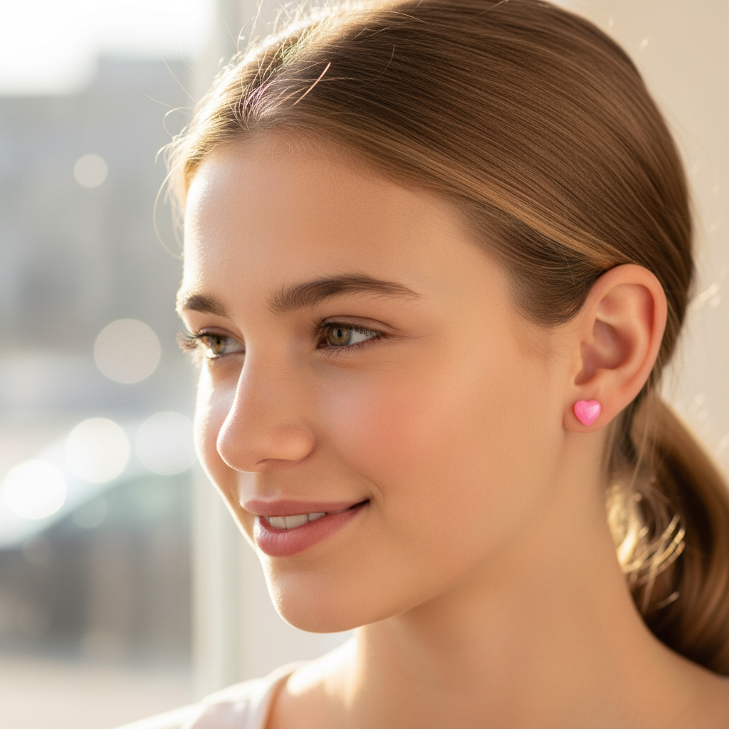 Frosted Heart Stud Earrings