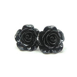 Large 20mm Black Rose stud earrings on metal free plastic posts