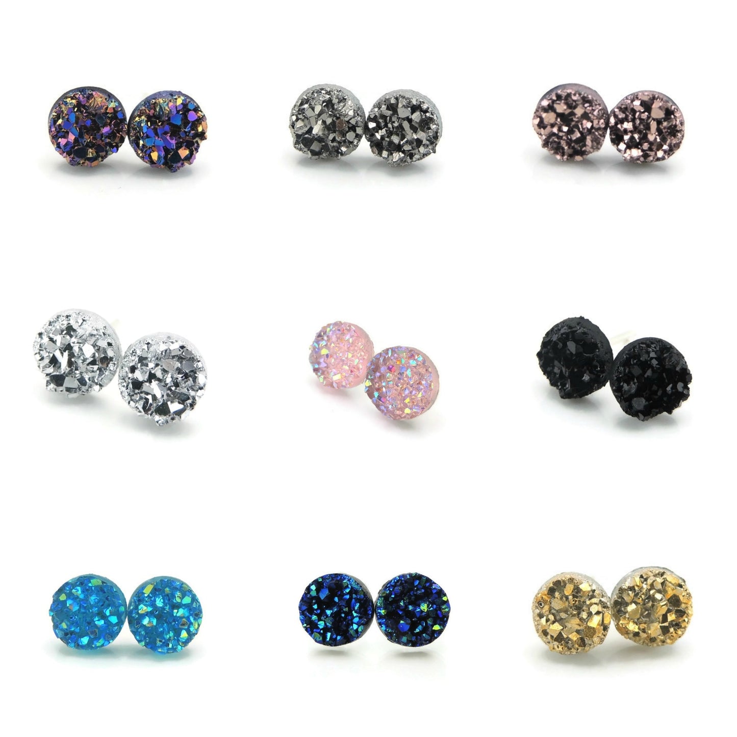 Faux Druzy Stud Earrings , 10mm