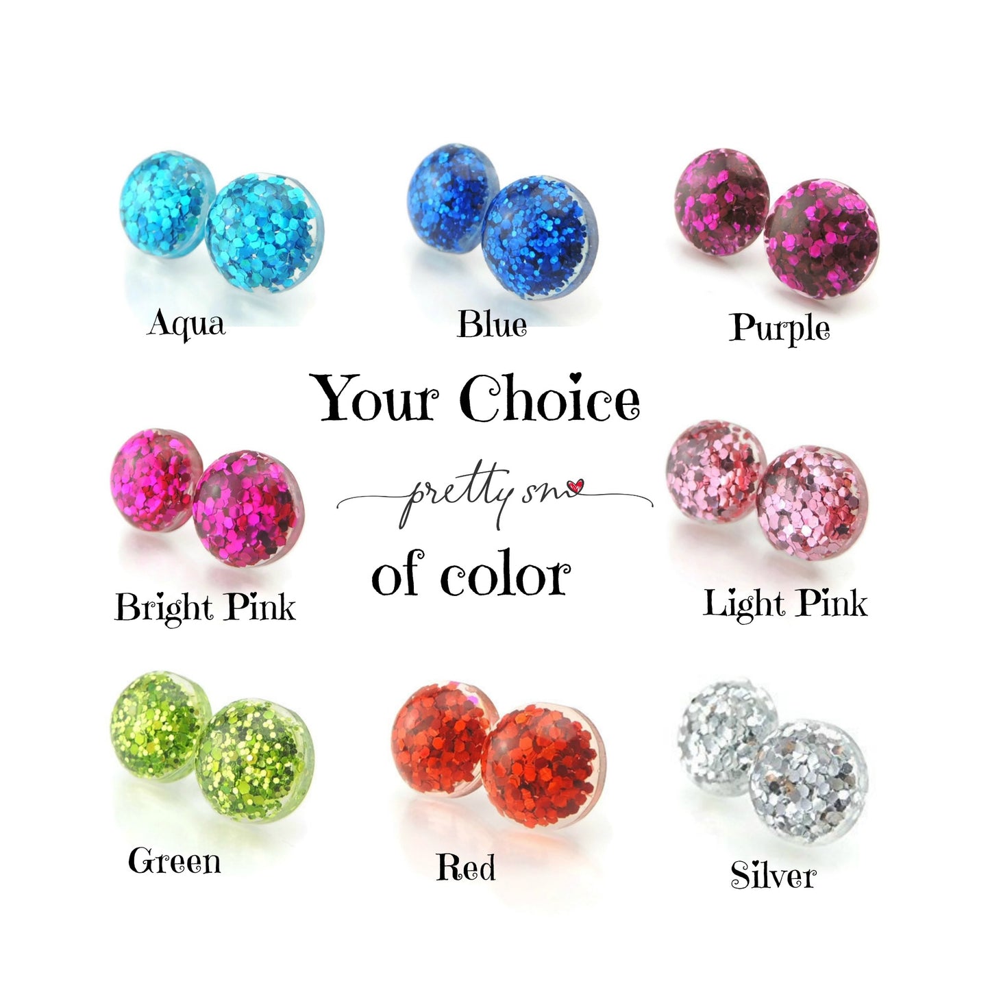 Glitter Filled Resin Earrings 12mm
