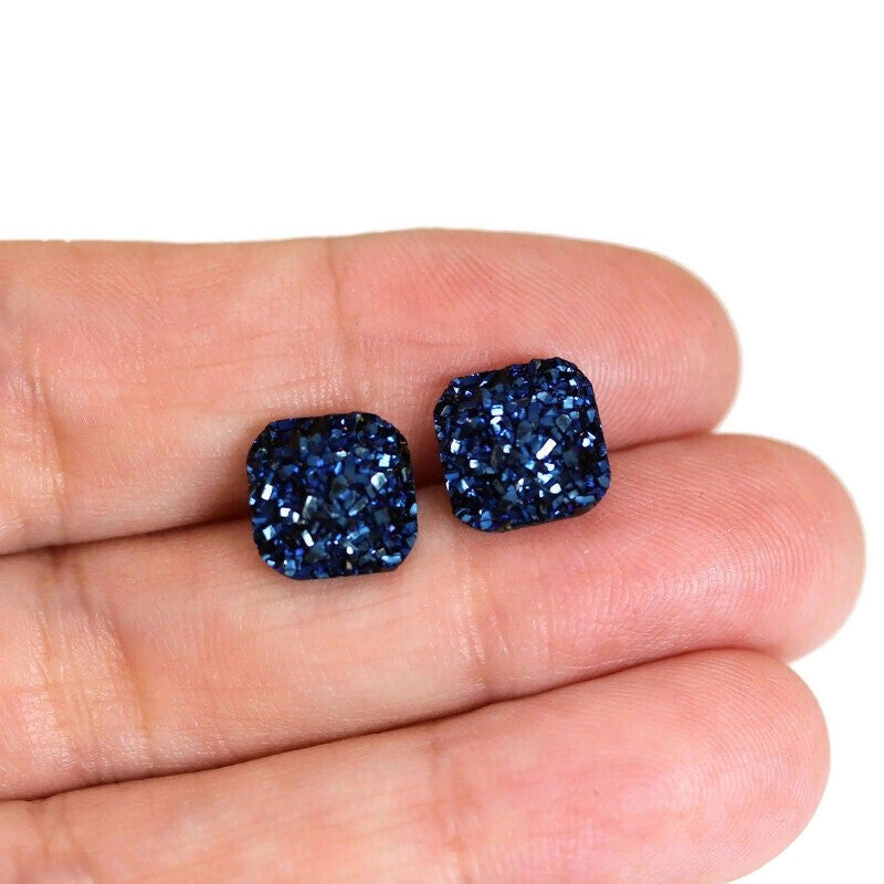 Square Druzy Stud Earrings