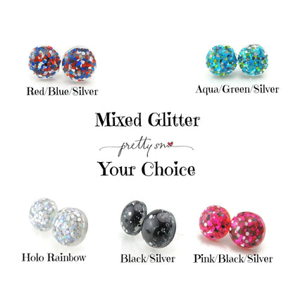 Glitter Filled Resin Stud Earrings, 12mm